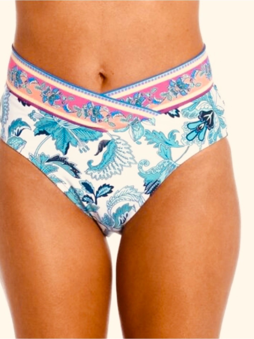 La Blanca High-Waist Floral Swim Bottoms in White, Turquoise & Pink